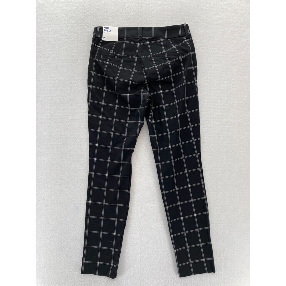 Old Navy Pixie Pants Women's 2 Black Plaid Stretch Fabric Slim Leg Ankle Pants - Picture 12 of 12